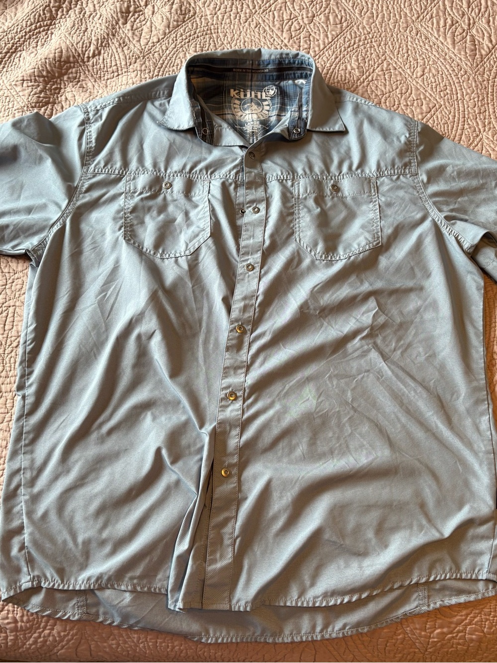 Kuhl Men’s Short Sleeve Button-Up Shirt — Dusty Blue